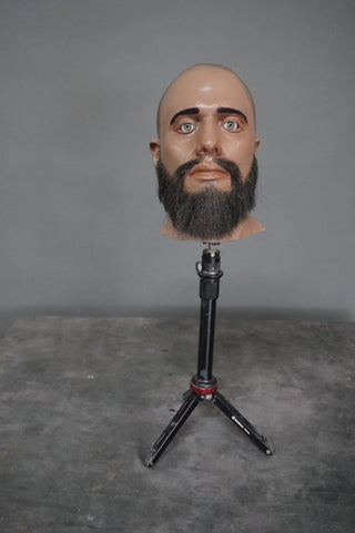 David Head with Human Hair Beard and Mounting Hardware