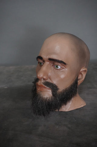David Head with Human Hair Beard and Mounting Hardware