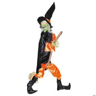 Hanging Leg Kicking Witch With Broom Halloween Decoration