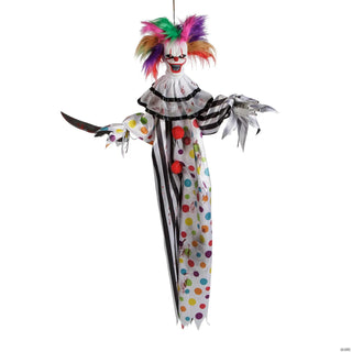 4 Ft Hanging Animated Clown with Multicolored Hair