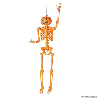 5 Ft Posable Orange Pumpkinhead Skeleton