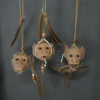 Hanging Tiki Tribal Monkey Heads (set of 3)