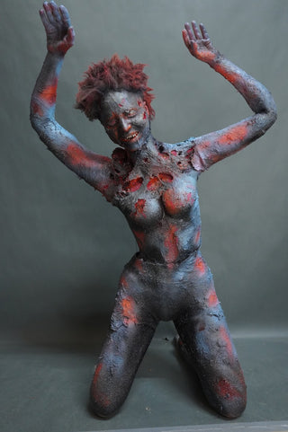Burning Jamie Kneeling Body with Light and Smoke FX