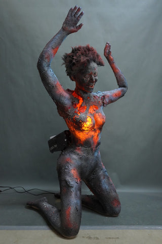 Burning Jamie Kneeling Body with Light and Smoke FX
