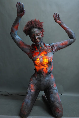 Burning Jamie Kneeling Body with Light and Smoke FX