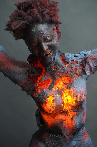 Burning Jamie Kneeling Body with Light and Smoke FX