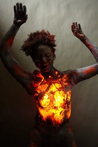 Burning Jamie Kneeling Body with Light and Smoke FX