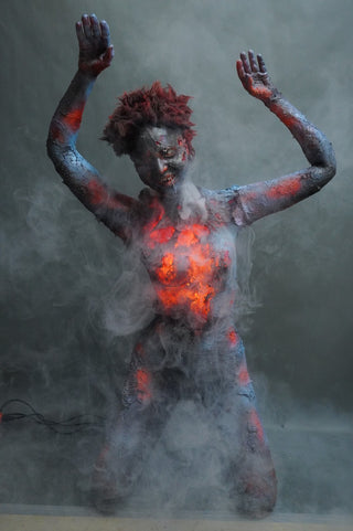 Burning Jamie Kneeling Body with Light and Smoke FX