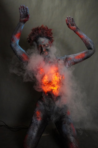 Burning Jamie Kneeling Body with Light and Smoke FX