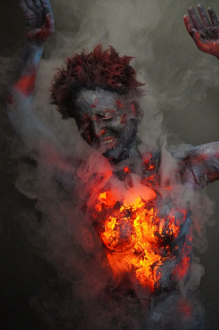 Burning Jamie Kneeling Body with Light and Smoke FX