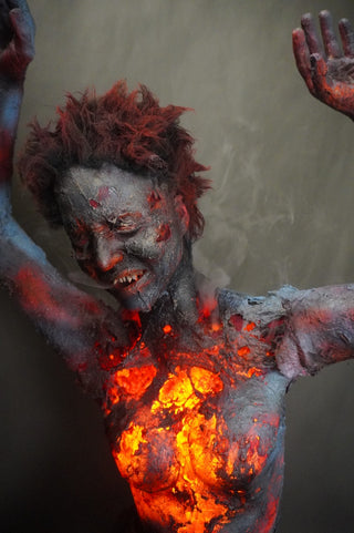 Burning Jamie Kneeling Body with Light and Smoke FX