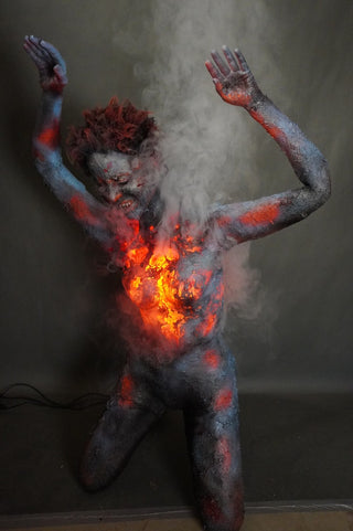 Burning Jamie Kneeling Body with Light and Smoke FX