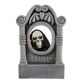 Tombstone with Light-Up Moving Skeleton Head Halloween Decoration